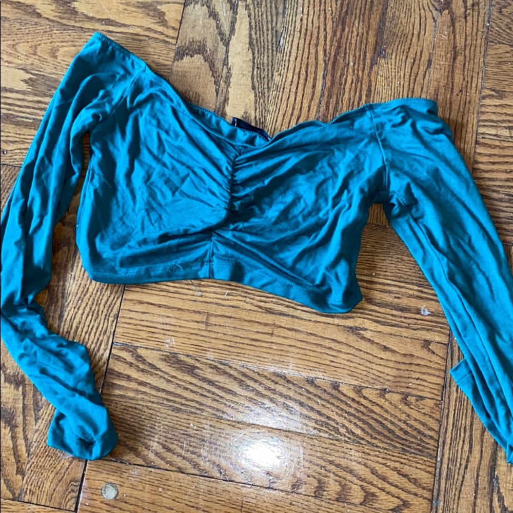 Dark forest green off the shoulder cropped top